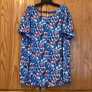 22/24 blue red tropical floral top summer NWT